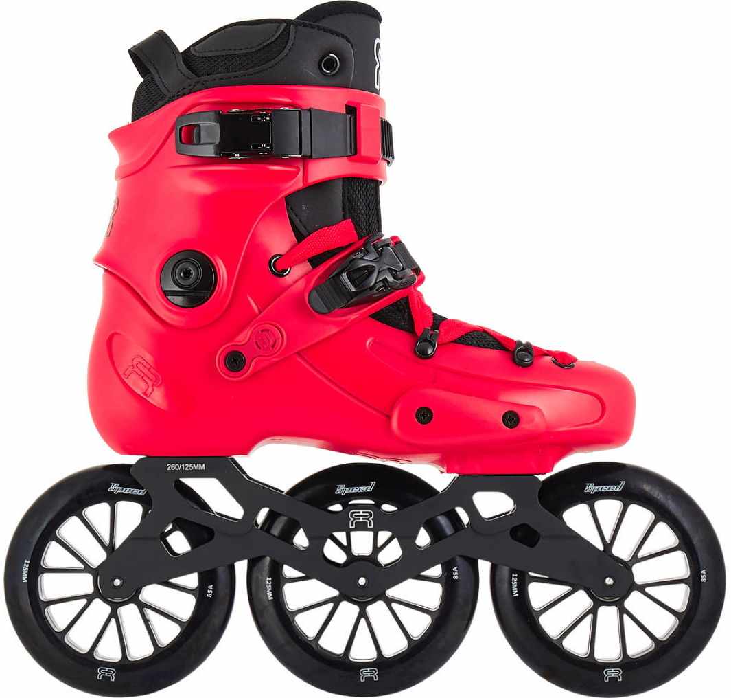 A custom red agile speed inline skate, the FR1 325 in red colour, with three 125 mm wheels